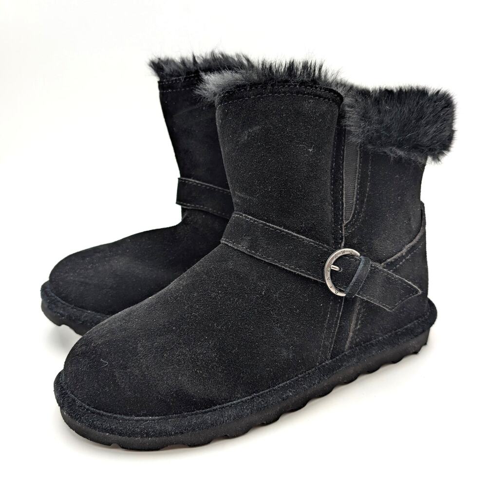 Bearpaw Tallula Buckle Ankle Boots Round Toe Youth Black Size US5 EU35